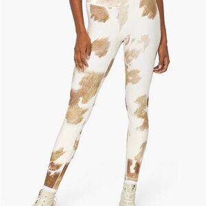 WeWoreWhat | V-Shaped Cowhide Cream and Brown High-Rise Leggings